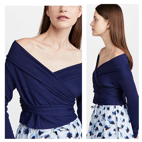 ALTUZARRA Crawley Off-the-shoulder Knitted Wrap Pullover In Twilight Blue Medium - Picture 1 of 9